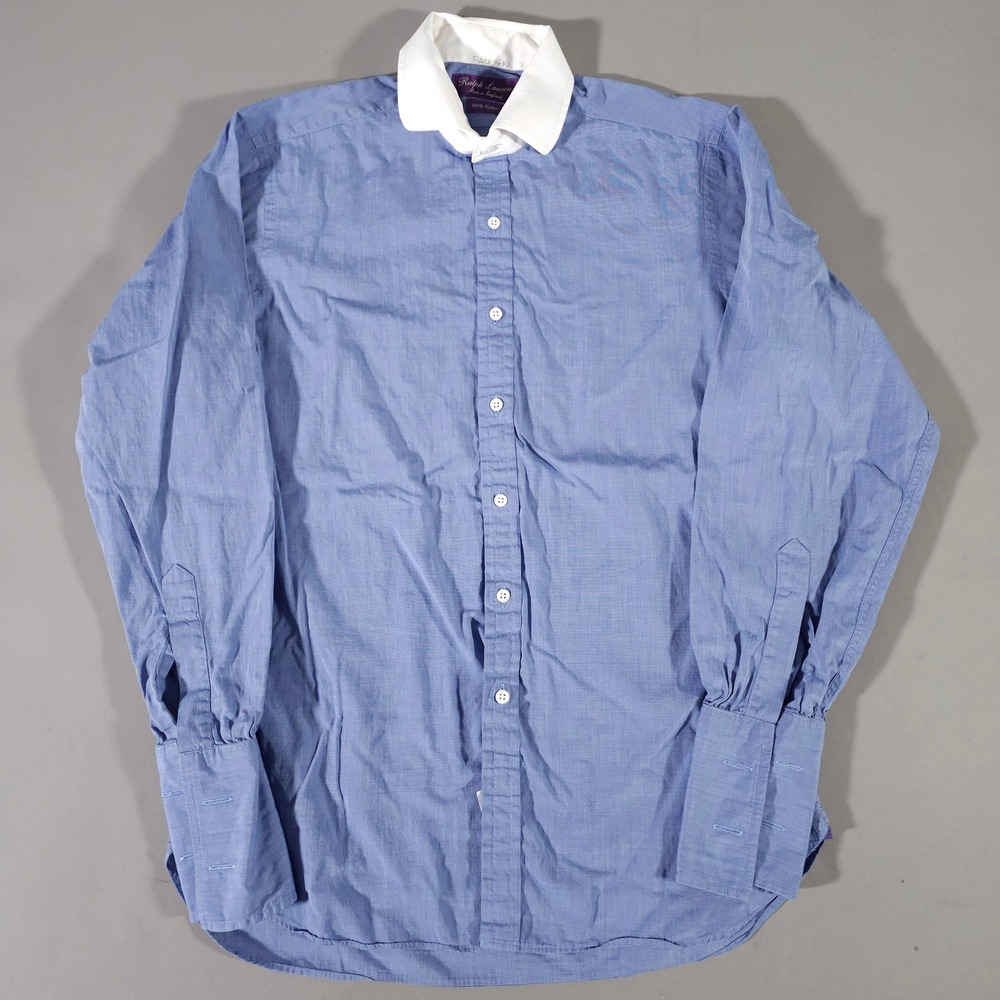 Ralph Lauren Purple Label Mens 15.5 Blue Contrast Collar French Cuff England